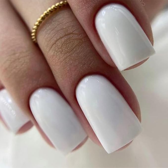 Modelones Pure White Press on Nails for Women, Short Square Fake Nails, Reusable Nail Kit with Nail Glue Adhesive Tabs Mini Nail File, Valentines Nails Press Ons 32Pcs16 Sizes, Women Girl Gift