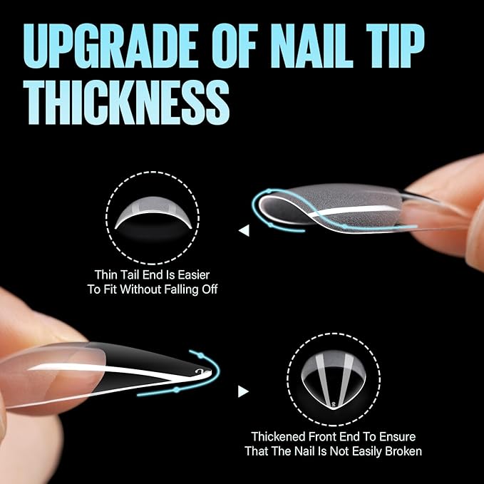 TOMICCA Long Stiletto Nail Tips 240Pcs Pre-Shape Long Almond Nail Tips Full Cover Gel Press On Nails Tips Stiletto For Nail Extension DIY Salon 12 Sizes