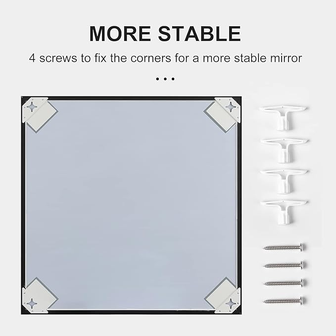 24x24 Inch Black Bathroom Mirror, Copper-Free Mirror, Aluminum Alloy Frame Vanity, Rectangle Wall Mounted Modern Mirror for Bedroom/Living Room/Porch Horizontal or Vertical