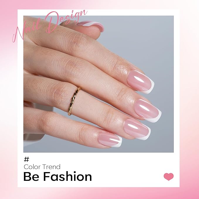 Modelones French Tip Press on Nails Short, Valentines Square Fake Nails, Reusable Nail Kit with Nail Glue Adhesive Tabs Mini Nail File, Nails Press Ons 32Pcs 16Sizes, Women Girl Gift, Chrome French