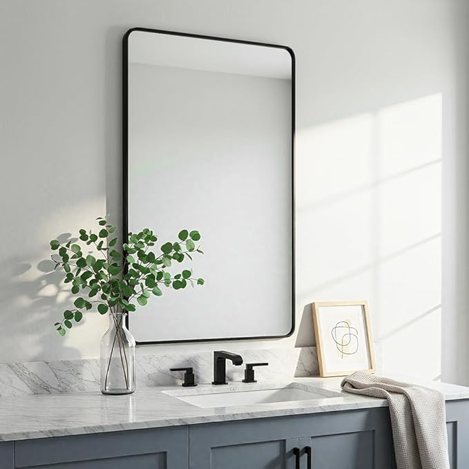 24x40 Inch Matte Black Bathroom Mirror - Copper-Free Mirror, Metal Frame Vanity Rectangle Wall Mounted Modern Mirror for Bedroom/Living Room/Porch Horizontal or Vertical