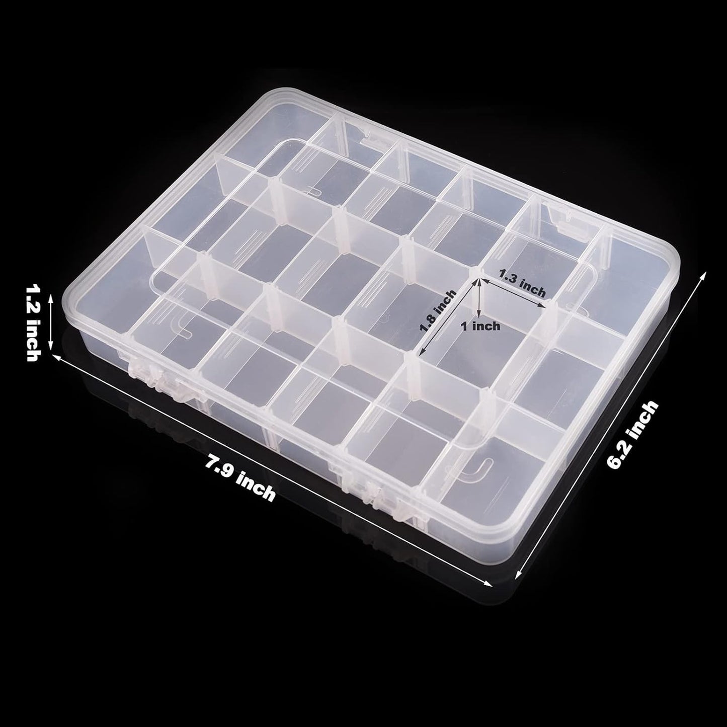 18 Grids Plastic Organizer Box with Dividers, Clear Compartment Container Storage for Beads Crafts Jewelry Fishing Tackles, Size 7.9 x 6.2 x 1.2 in