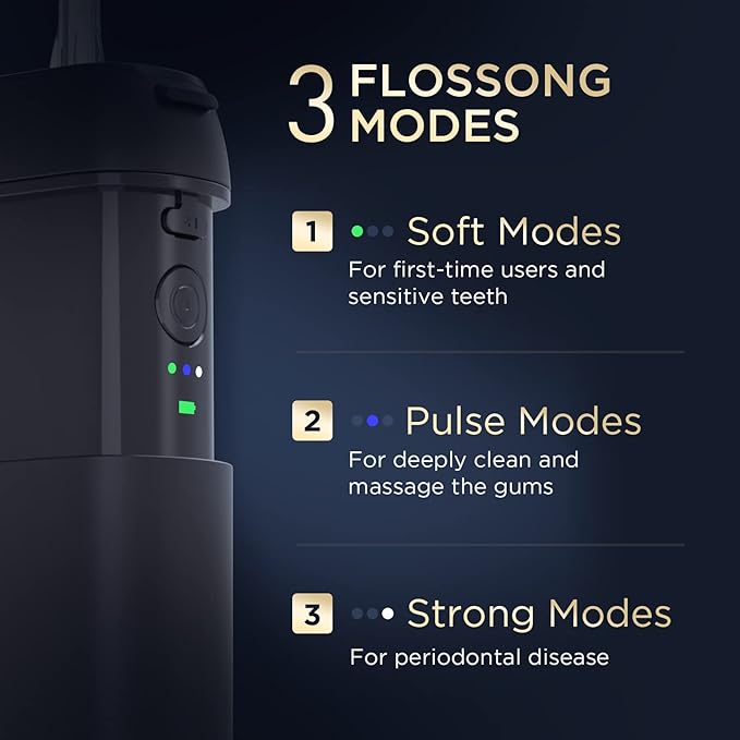 Water Flosser [ Mini Cordless Portable ] Oral Irrigator Water Teeth Cleaner Pick, Telescopic Water Tank, 3 Modes & IPX7 Waterproof, Home & Travel Water Floss for Teeth, Braces Bridges Care (Black)