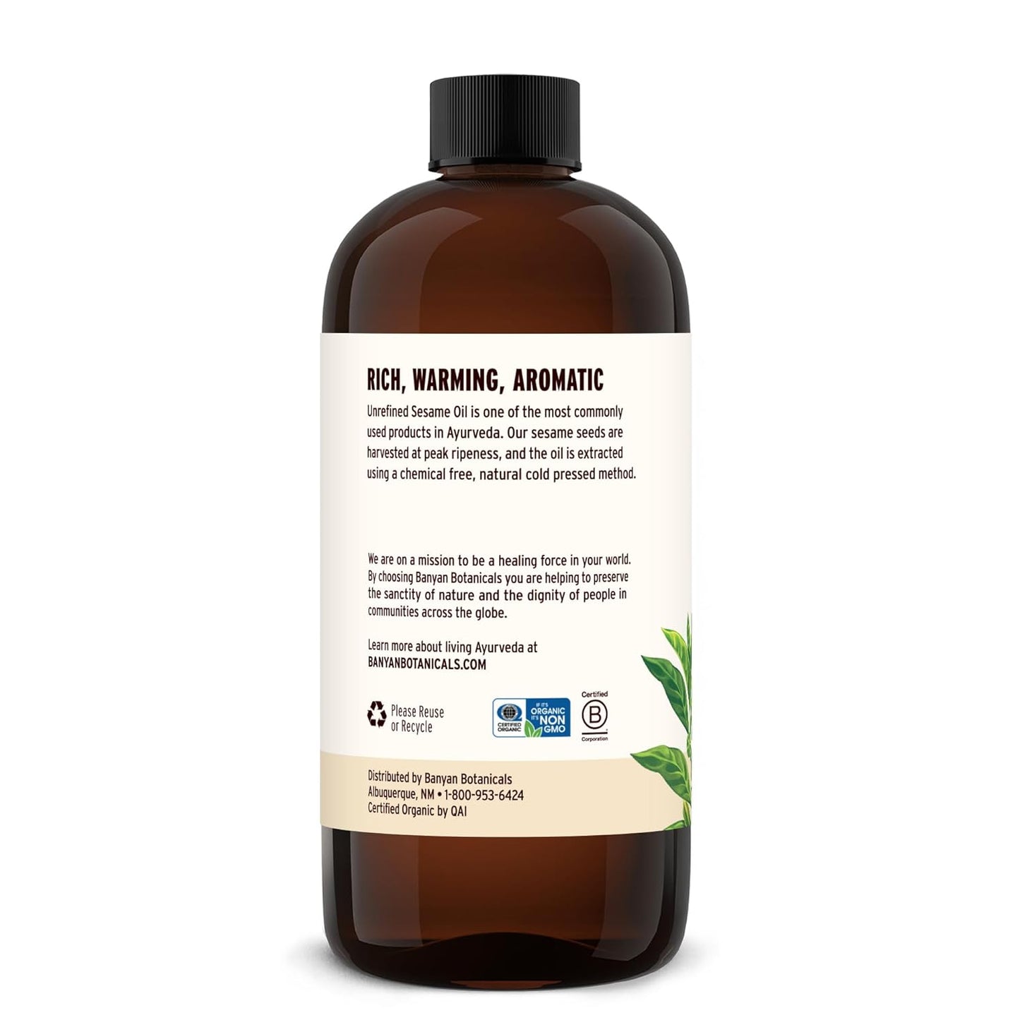 Banyan Botanicals Sesame Oil – Organic & Unrefined Ayurvedic Oil for Skin, Hair, Oil Pulling & More – Multiple Sizes – 16oz. – Non GMO Sustainably Sourced Vegan