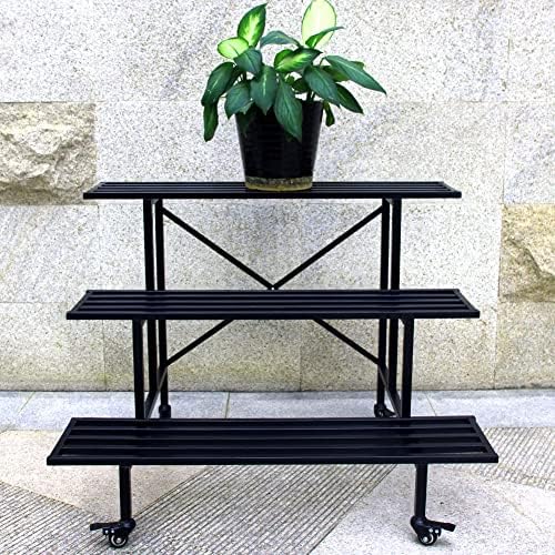 Zhongma 3 Tier Heavy Duty Metal Plant Stand with wheels easy assembly by Zhongma