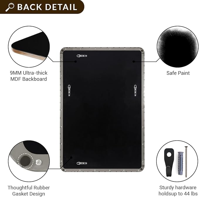 ANDY STAR Brushed Nickel Bathroom Mirror, 24”x40” Rounded Corner Rectangle Mirror, Modern Metal Frame Bathroom Vanity Mirror