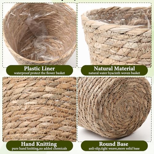 AceOrbit 12 Pcs Wicker Plant Basket Bulk with Liners Woven Planter Baskets Bulk for Indoor Outdoor Seagrass Plants Woven Wicker Baskets for Flower Pots Cover and Room Decor (Mixed Size,Bohemian) - Image 5