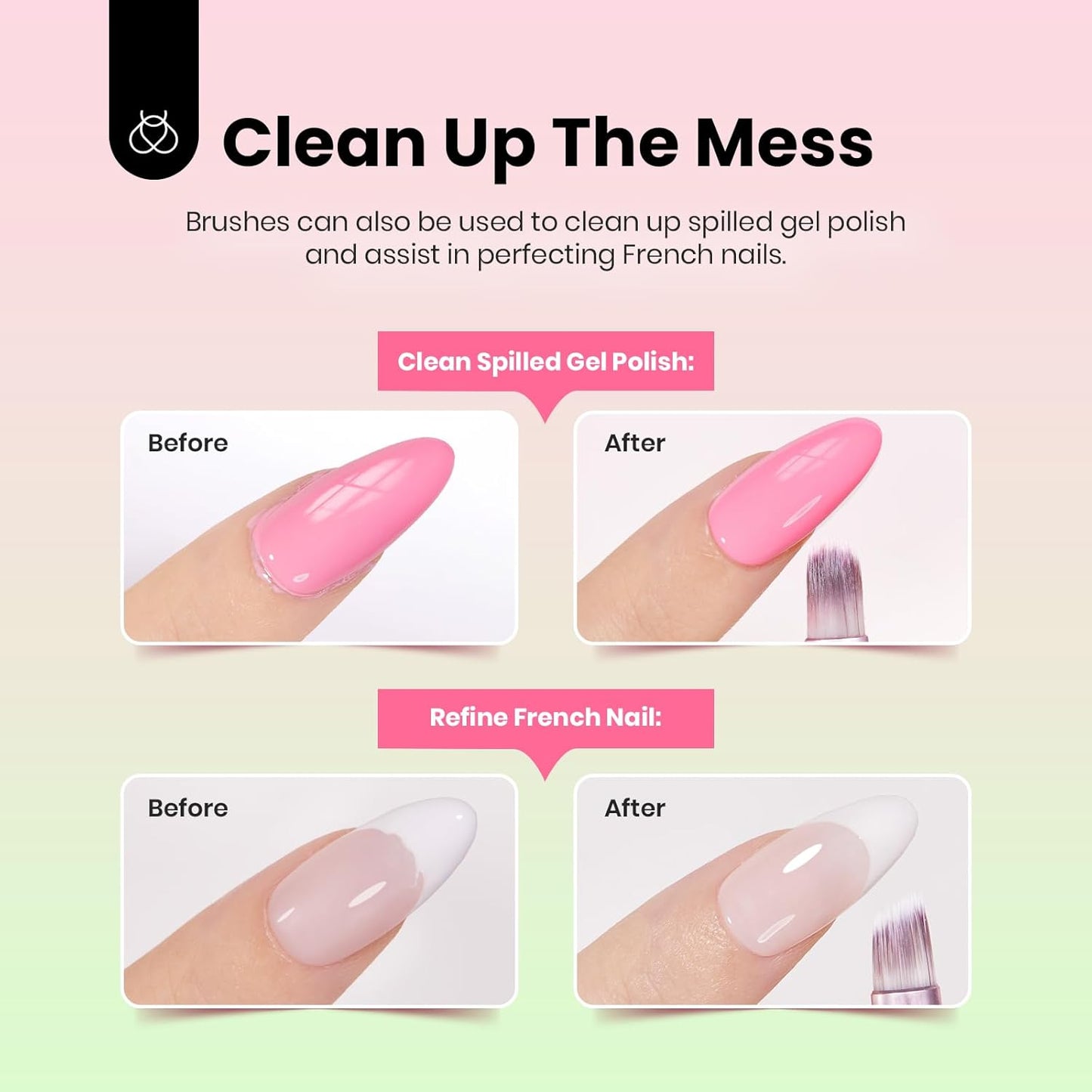 Beetles Gel Polish Nail Art Brushes Set - 6 Pcs Fingernail Art Design Pen, Floral Pattern Handle, Gradient Bristles Nail Brush Set DIY with Palette Dotting Manicure Tool Kit