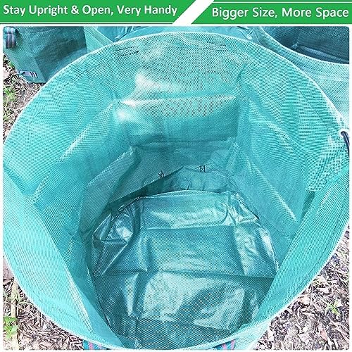 Professional 3-Pack 137 Gallon Extra Large Lawn Garden Bags (D34,H34 in) Reusable Yard Waste Bags with Gardening Gloves for Big Leaf Bag,Lawn Weeds,Grass Clippings Bag,Yard Debris Containers 4 Handles - Image 5