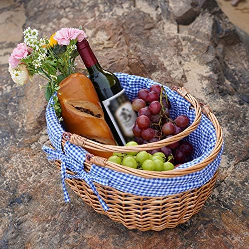 G GOOD GAIN Wicker Picnic Basket with Double Folding Handles,Willow Picnic Hamper,Natural Hand Woven Easter Basket,Easter Eggs and Candy Basket,Bath Storage,Gift Packing Basket.Blue - Image 6