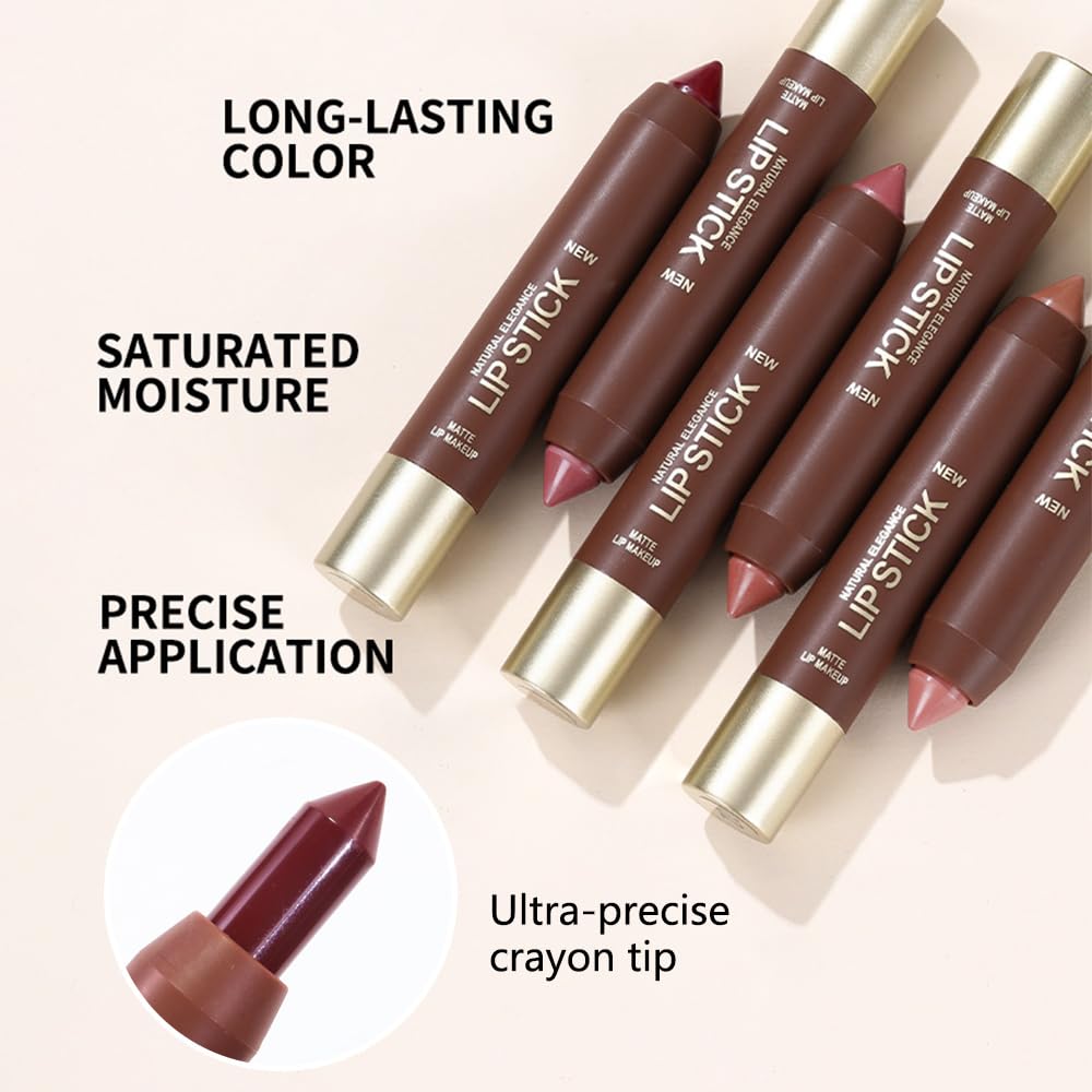 Matte Lipstick Crayon Set for Women, Coral Pink 24 Hour Lipstick Lip Liner Pencil, Neutral Lip Stick Lipliner Long Lasting Waterproof Smudge Proof, Vegan & Cruelty-Free, 02