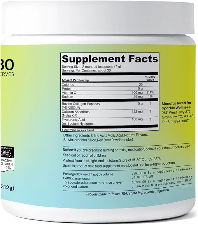 Sparkle Wellness VERISOL Bioactive Hydrolyzed Collagen Peptides | Collagen Powder with Vitamin C & Hyaluronic Acid for Hair, Skin, and Nail Health | Skin Boost Plus (Mixed Berry) [30-Serves]