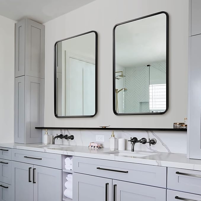 ANDY STAR 24x36 Inch Black Bathroom Mirror, Rounded Rectangle Mirrors for Bathroom Vanity Tube Metal Framed Wall-Mounted Vertically/Horizontally for Home Decor