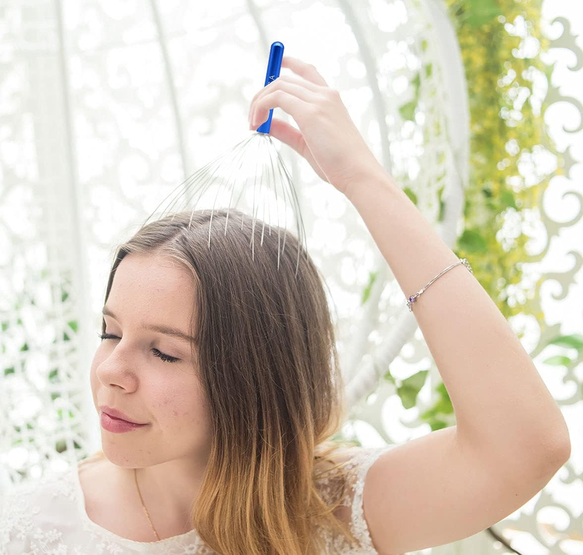 USAGA 36 Fingers Head Massager Scalp Massager Head Scratcher for Scalp Body Relaxing (Blue)