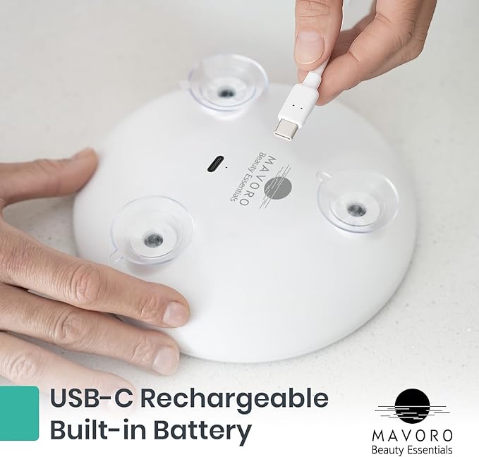 Mavoro 6.8" LED Magnifying Mirror with 3 Strong Suction Cups | 10X Magnification | Portable Lighted Travel Makeup & Cosmetic Mirror with Light (USB-C Rechargeable Built-in Battery |10X)