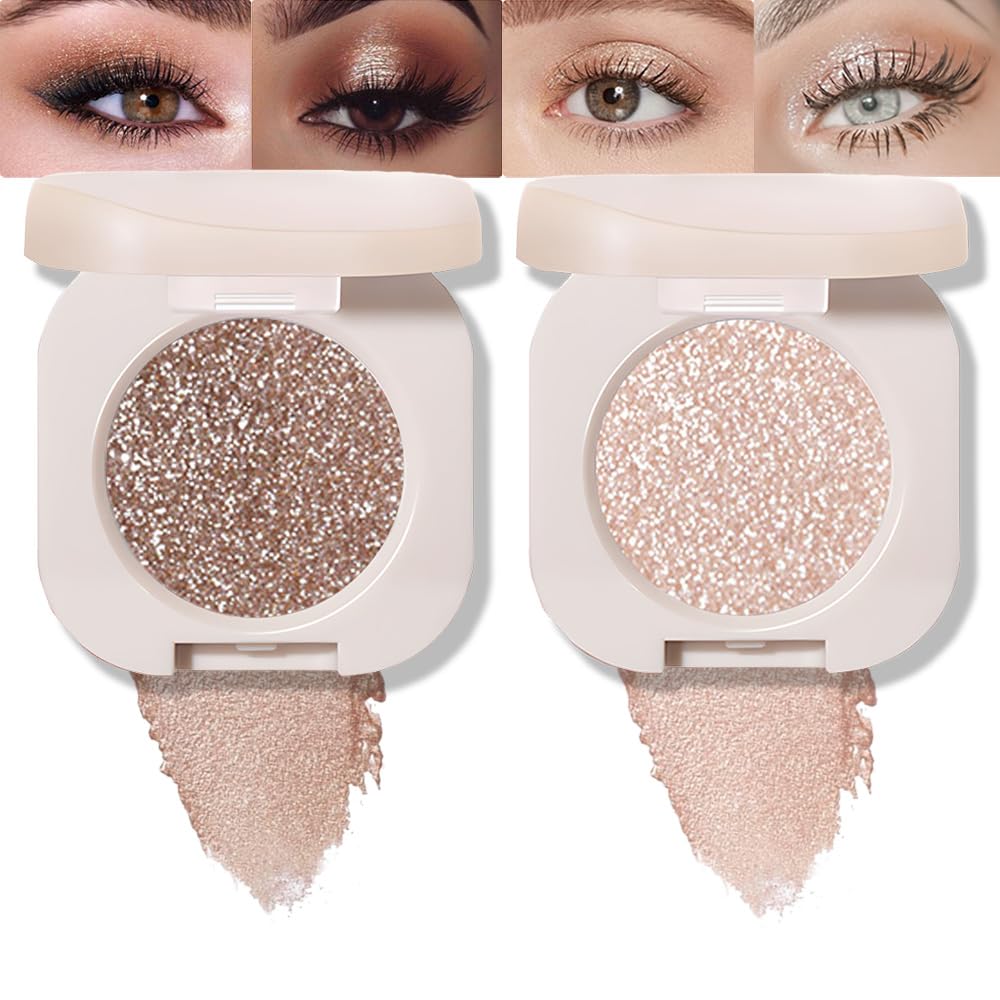 2Pcs Single Color Glitter Eyeshadow, Light Monochrome Pressed Glitter Matte Shimmer Eyeshadow, Talc-Free, Paraben-Free, Cruelty-Free, Lightweight Long-Lasting Single Eyeshadow Palette 10#+11#
