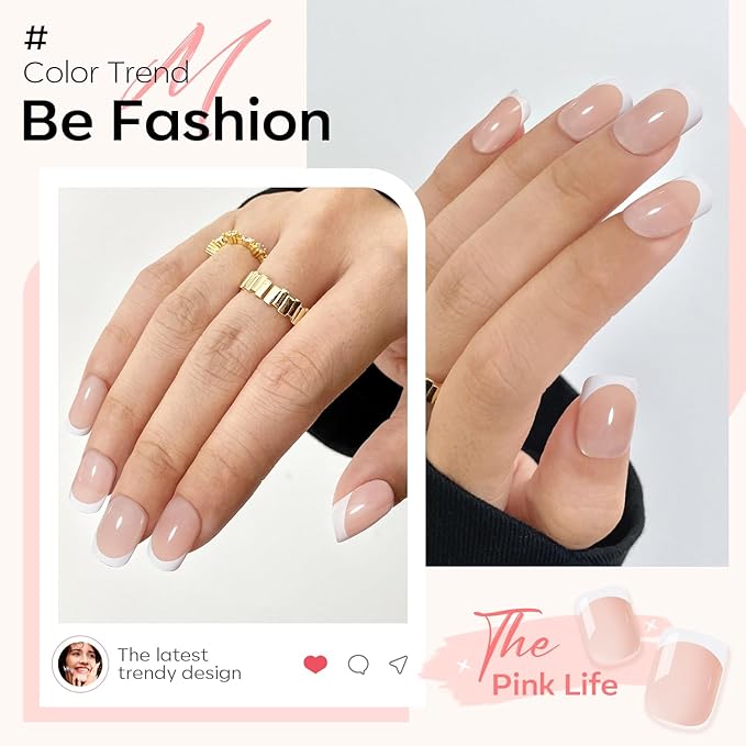 Modelones French Tips Press on Nails, Valentines Short Square Fake Nails, Reusable Nail Kit with Nail Glue Adhesive Tabs Mini Nail File, Nails Press Ons 32Pcs 16 Sizes, White