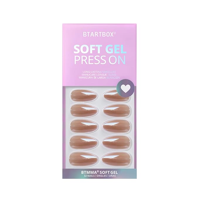 BTArtbox Press On Nails Almond - Fall Press on Nails Meidum Chrome Nails, Light Weight & Fit Perfectly, Fake Nail with Nail Glue, Brown Glue On Nails in 15 Sizes, Chocolate Glazed