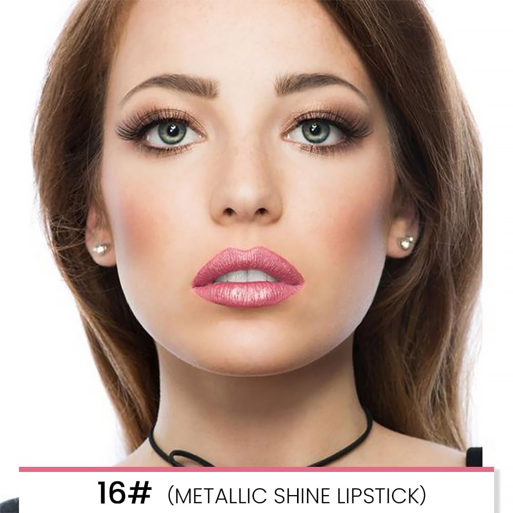 Kaely 2-in-1 Light Pink Pale-Pink Metallic Shine Shimmer Lip Liner & Lipstick Combo Set Kit for Women, Lightweight Hydrating Formula High Impact Full Coverage Lipstick and Lip Liner Makeup Gloss 16