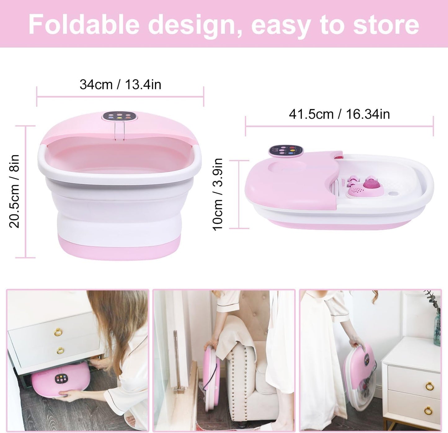 Foot Spa Bath Massager with Heat Bubbles and Vibration Massage and Jets, 16oz Tea Tree Oil Foot Soak Epsom Salt, WHALSTAR Collapsible Foot Bath Bucket With Infrared Fighting Infections & Remote - PINK