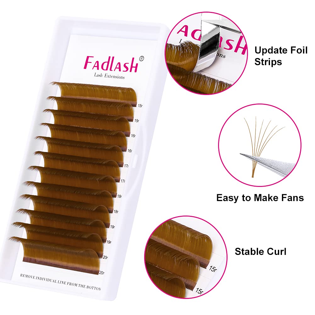 FADLASH Easy Fan Volume Lashes 0.07 D Curl Lash Extensions 8-14mm Mixed Tray Brown Color Easy Fan Lashes Blooming Eyelash Extension Volume (Blond 0.07-D, 8-14mm)