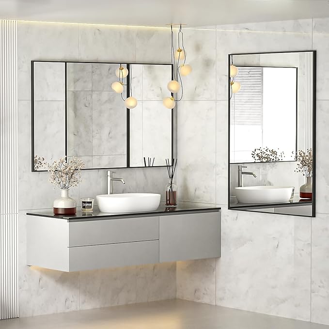 Koonmi Black Mirrors for Wall, 30x36 Inch Bathroom Mirror, Rectangular Wall Mirror for Living Room Bedroom Bathroom, Hangs Horizontally or Vertically
