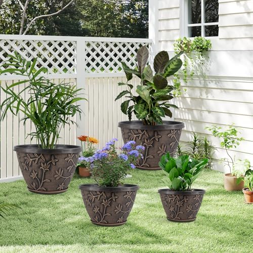 Nooulap 16 Inch Plant Pot Outdoor Indoor, Retro Brown, 4 Pack - Image 6