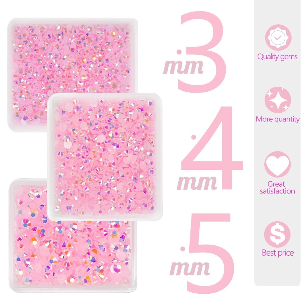Light Pink AB Resin Rhinestones for Crafting 3mm 4mm 5mm Flatback Jelly Stones Bulk SS10 SS16 SS20 Non-Hotfix Diamonds Crystals Gems for Nails Face Eyes Makeup Mugs Tumblers Bottles DIY Crafts