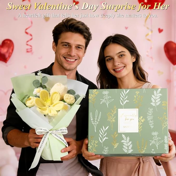 Valentine's Day Birthday Gifts for Women Self Care Package Get Well Soon Gift Baskets, Thinking of You Sympathy Spa Gift Set w/ Crochet Flower Bouquet, Unique Gifts for Women Her Wife Girlfriend Mom