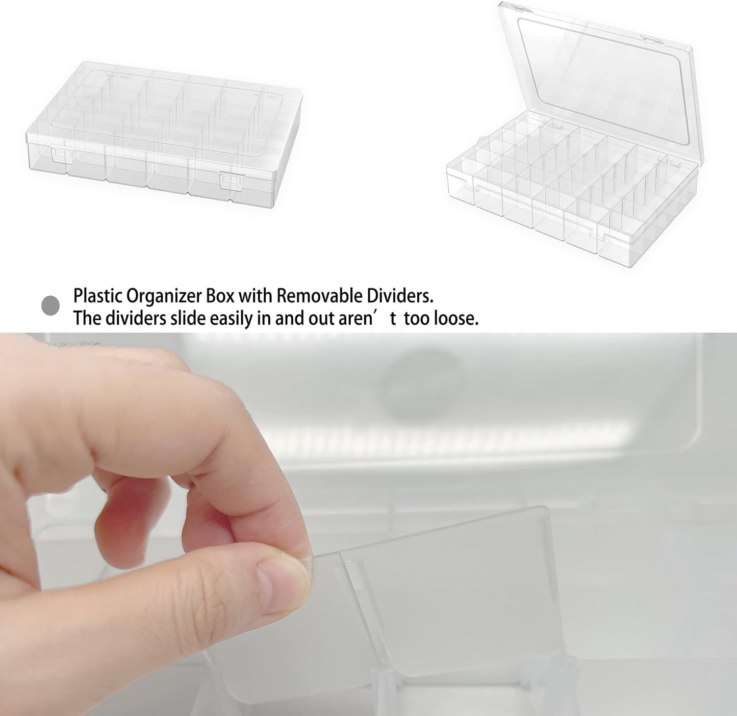 4 Pack Plastic Organizer Container Box, 36 Grids Clear Plastic Parts Organizer Box, for Beads, Art DIY, Crafts, Jewelry, Fishing Tackle with Label Stickers