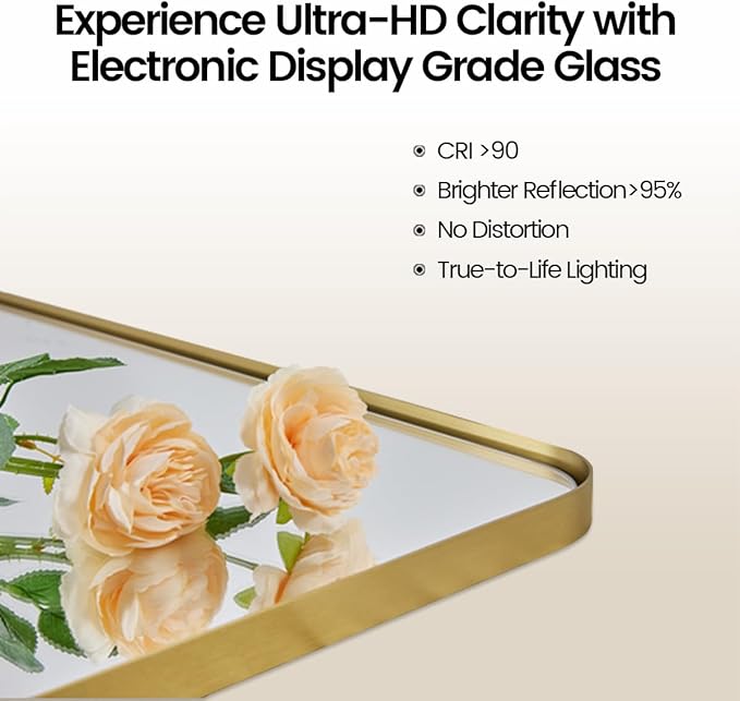 ANDY STAR Wall Mirror for Bathroom with Stainless Steel Metal Frame, 30"x40"Rectangle Rounded Corner Frame, Brushed Gold Finish