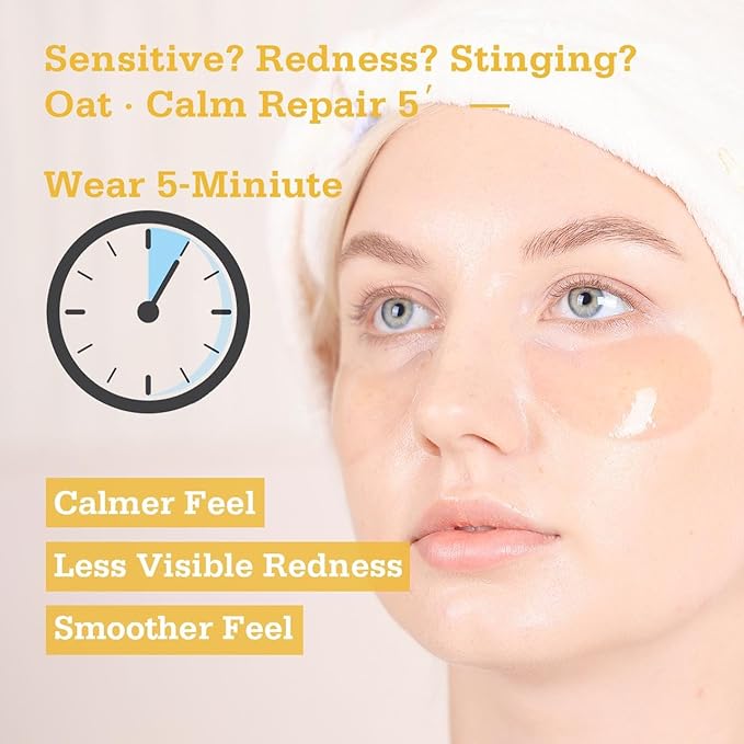 Oat Hydrogel Under Eye Patches for Sensitive Skin 28 Pairs 5 Minute Soothing Hydrating Eye Pads with Oat and Honey Gentle Eye Care Mask for Dry Tired Eyes Ophthalmologist Tested