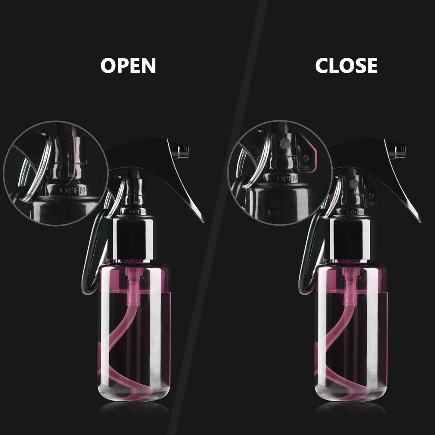 TANSHINE Small Spray Bottle 50ml, Travel Size Mini Mist Water Spray Bottles, Portable Hand Sanitiser Alcohol Fine Spray Bottle, Plastic Refillable Empty Face Mister Spray Bottles with Clip, 2oz/5pcs