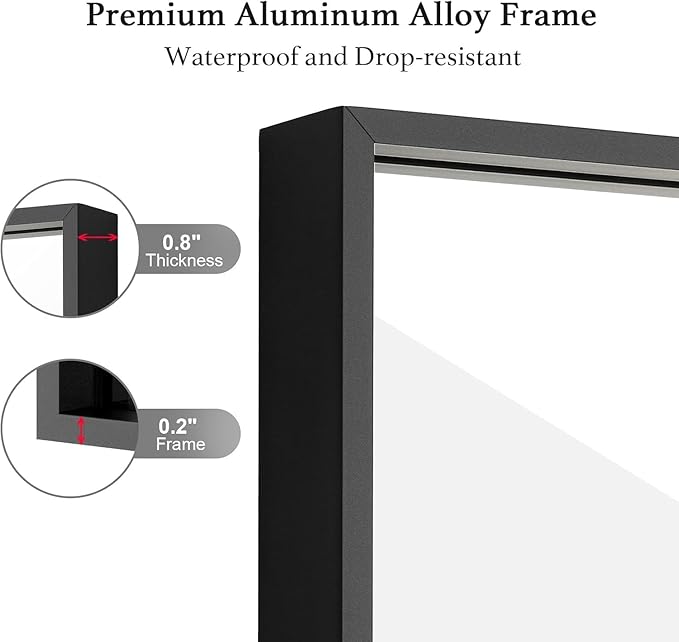 28x28 Inch Black Bathroom Mirror, Copper-Free Aluminum Alloy Frame Vanity Mirror, Rectangle Wall Mounted Modern Mirror for Bedroom/Living Room/Porch Horizontal or Vertical