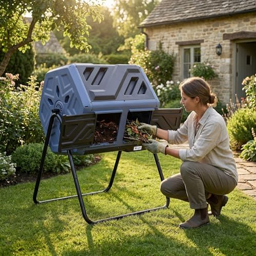 Werph 43 Gallon Outdoor Rotating Compost Bin, Dual Chamber, Purple & Black - Image 2