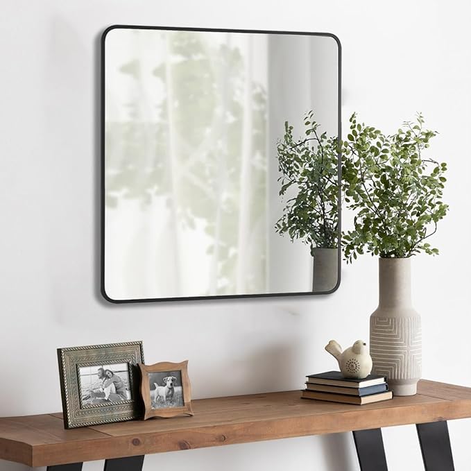 30x30 Inch Matte Black Bathroom Mirror - Copper-Free Mirror, Metal Frame Vanity Rectangle Wall Mounted Modern Mirror for Bedroom/Living Room/Porch Horizontal or Vertical