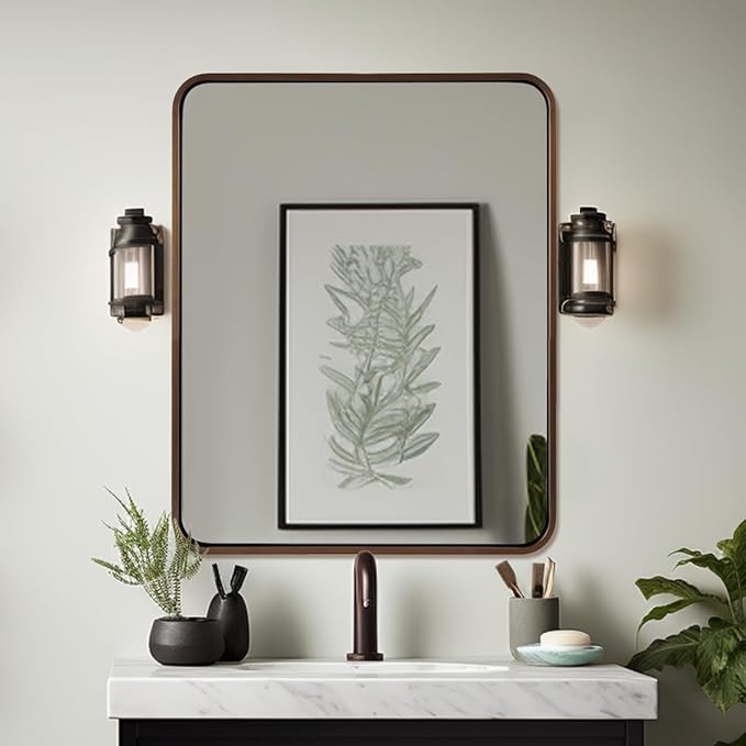ANDY STAR 40x36 Inch Bronze Bathroom Mirror, Rounded Rectangle Oil Rubbed Bronze Mirrors for Bathroom,Tube Metal Framed, 1’’ Deep Wall Mounted Vertically/Horizontal