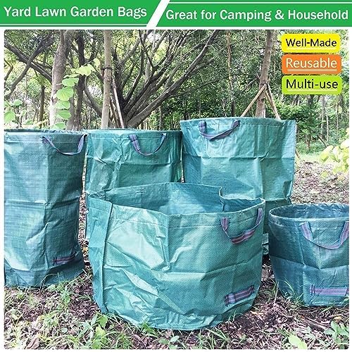 Professional 3-Pack 137 Gallon Extra Large Lawn Garden Bags (D34,H34 in) Reusable Yard Waste Bags with Gardening Gloves for Big Leaf Bag,Lawn Weeds,Grass Clippings Bag,Yard Debris Containers 4 Handles - Image 6