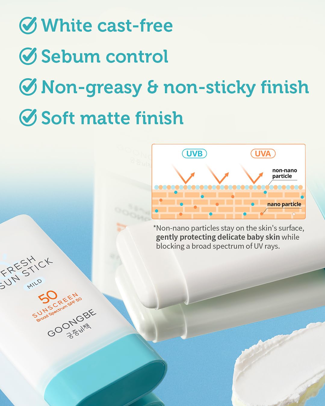 Sun Lotion SPF 40 & Sun Stick SPF 50-100% Zinc Oxide Mineral Sunscreen - No White Cast - Vegan Reef-Safe for Babies Kids Adults - Korean Skincare, 2.82oz & 0.49oz