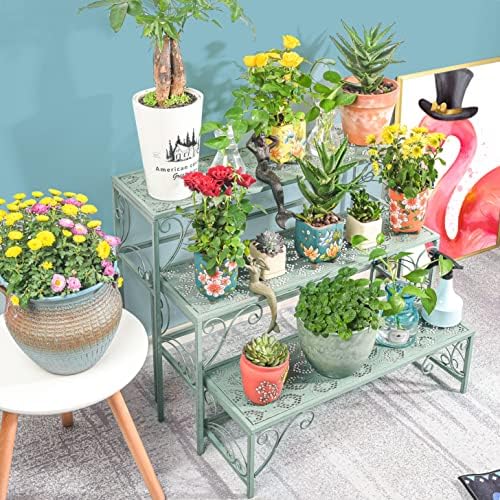Sungmor Metal Plant Stand - 3 Tier Foldable Ladder Planters Display Shelf - Multiple Plants Flower Pots Vases Storage Organizer - Indoor Outdoor Multi Tiered Plant Rack for Garden Balcony Yard - Image 4