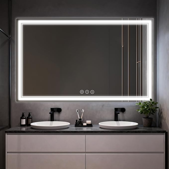 LED Bathroom Mirror 60"x36", 3 Colors Frontlit, Stepless Dimmable, Anti-Fog, Memory, Wall Mounted Vanity Mirror with Lights, Eco Copper-Free, Perfect for Bathroom & Bedroom