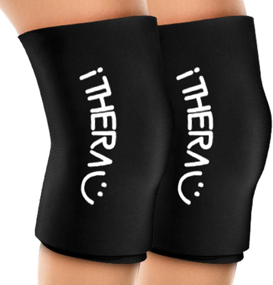 iTHERAU Knee Ice Pack Wrap 2 Pack, Reusable Gel Cold Pack with Cold/Hot Therapy, Cold Compression Sleeve for Elbow, Knee, Calf & Ankle for Pain Relief, Swelling, Surgery, Sports Injuries -Black, M