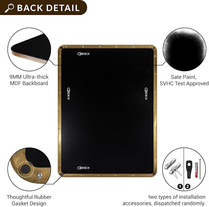 ANDY STAR Gold Bathroom Mirror, 30x36 Brushed Brass Rectangle Mirror for Bathroom, Modern Rectangular Wall Mounted Mirror for Vanity, Crafted of Stainless Steel Metal Frame…