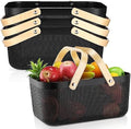 Sadnyy 4 Pcs Plastic Mesh Garden Harvest Basket Storage Basket with Wooden Handle Multi Functional Mesh Bin for Kitchen Cabinet Picnic Fruit Vegetable Gathering Organizer(Large,Black) by Sadnyy
