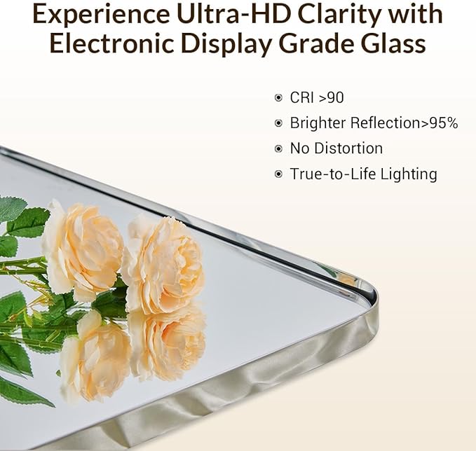 ANDY STAR Chrome Mirror for Bathroom, 30x36 Metal Frame Wall Mirror with Rounded Corner, Modern Rectangle Bathroom Vanity Mirror with Polish Finish