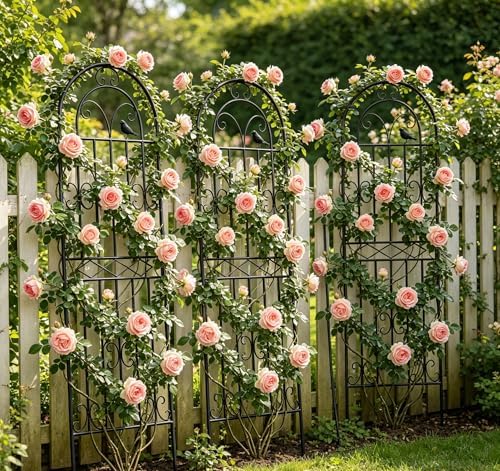 1 Pack 47.2"x19.7" Metal Gardon Trellis for Climbing Plants Outdoor, Black - Image 7