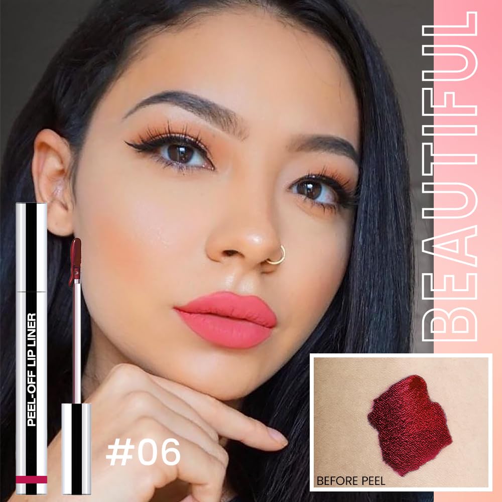 3Pcs Peel Off Matte Lip Gloss Stain-Lip Liner Tattoo with Tweezer, Long Lasting & Waterproof Delicate Peel Off Lip Stain, Transfer-Proof Lip Gloss for All Skin (02+03+06 3Pcs)