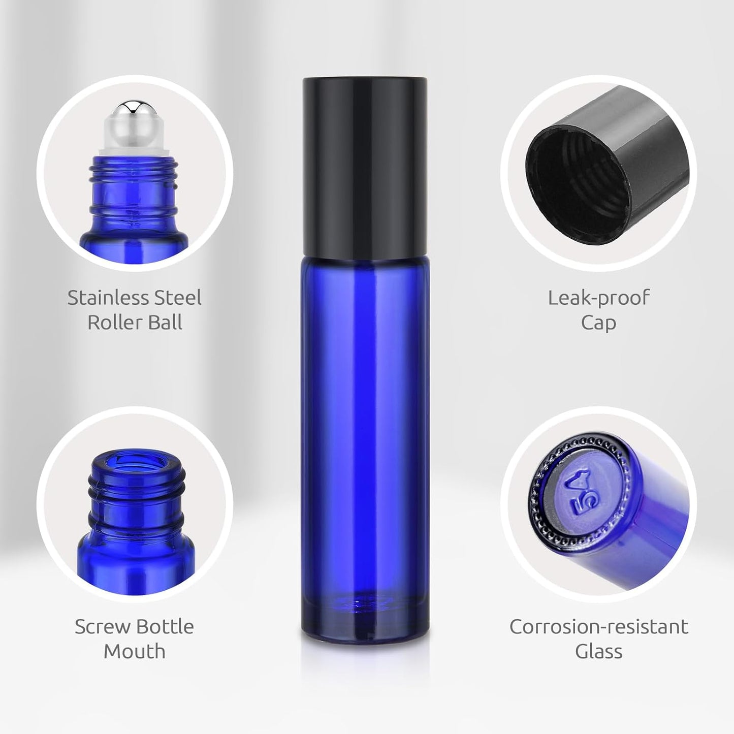 8 Pack, Essential Oil Roller Bottles, 10ml Blue Glass Roll on Bottles with Black Lids, Stainless Steel Roller Ball, Opener, Pipettes, Funnel, 8 Stickers, Refillable Container for Perfume
