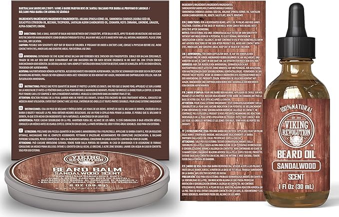 Viking Revolution Ultimate Grooming Kit for Men - Boar Brush, Wood Comb, Sandalwood Balm & Oil, Scissors for Beard & Mustache