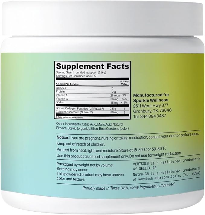 Sparkle Wellness VERISOL Bioactive Hydrolyzed Collagen Peptides | Collagen Powder Supplement with Vitamin C for Skin, Hair & Nail Health | Skin Boost (Tropical) [50-Serves]